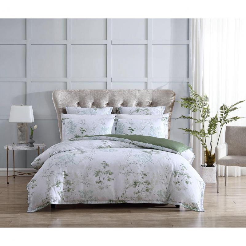 Private Collection Flinders Sage Printed Cotton Sateen Quilt Cover Set | King Bed | Sage